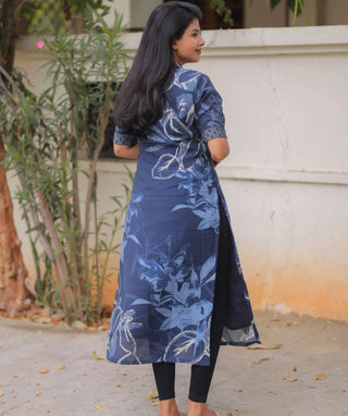 Midnight Denim Blue Muslin Kurti for Women