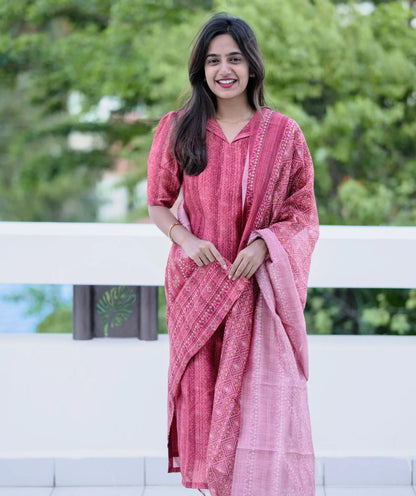 Scarlet Red Chanderi Kurti with Shawl - Traditional Wear