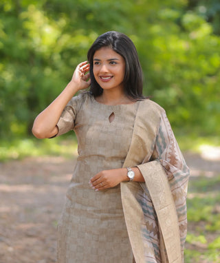 Mushroom Mist Chanderi Kurti with Shawl for Women