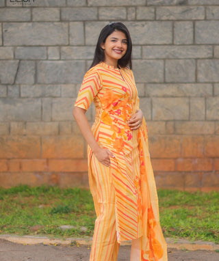 Golden Apricot Bloom Cotton 3 Piece Set for Women