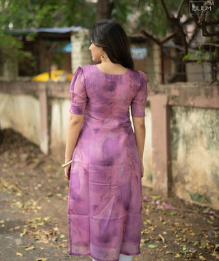 Orchid Purple Organza Kurti with Puff Sleeves