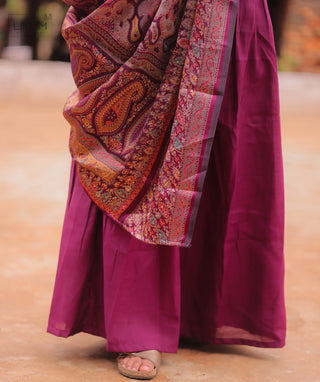 Velour Royale Linen Slub Crop Top Skirt Set with Dupatta
