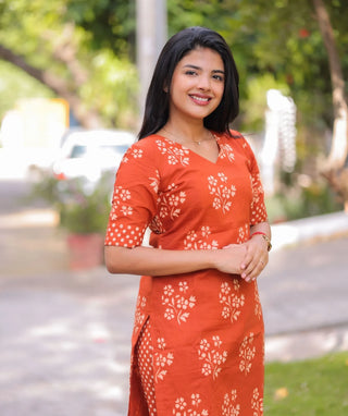 Burnt Marigold Cotton Co-ord Set with Elbow Sleeves