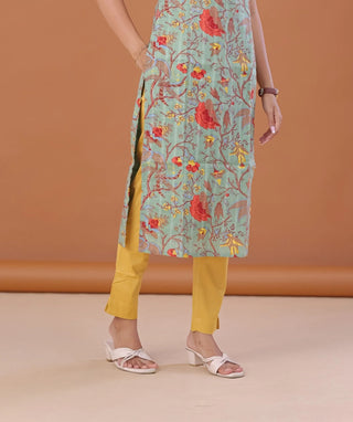 Sunlit Mustard Cotton Lycra Ready-to-Wear Bottom with Pockets