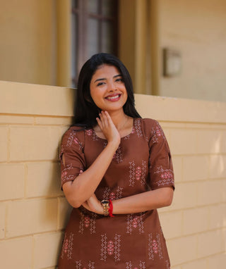 Cocoa Rosewood Cotton Co-ord Set with Elbow Sleeves