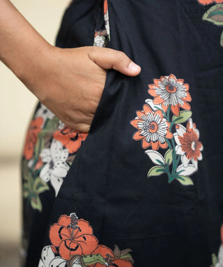 Ebony Flora Cotton A-Line Kurti with Pockets