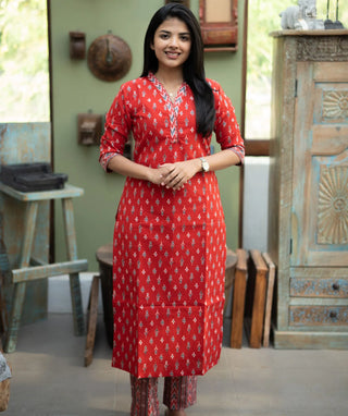 Sindoor Scarlet Cotton Co-Ord Set with Pockets for Women