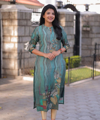 Sage Teal Muslin Kurti with 3/4 Sleeves