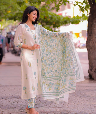 Moonstone Cotton 3-Piece Set in Teal Bloom Print