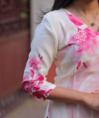 Blushing Peony Pearl Modal Slub 3/4 Sleeve Kurti