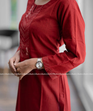 Elegant Maroon Cotton Casual Kurti - Comfortable & Stylish