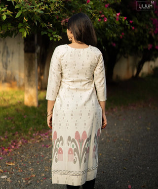 Ivory Bloom Cotton Slub Kurti with 3/4 Sleeves – Everyday Wear