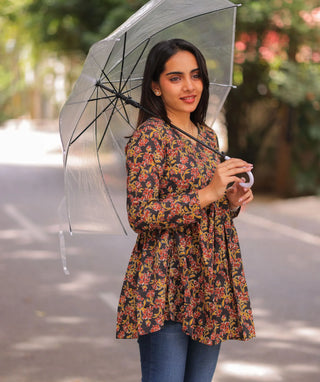 Midnight Cocoa Cotton Short Top – 3/4 Sleeve
