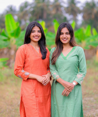 Elegant Orange Embroidered Kurti with Bottom - Festive Wear