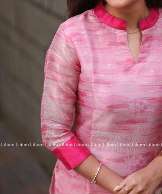 Pastel Pink Tissue Silk Kurti - Traditional Wear