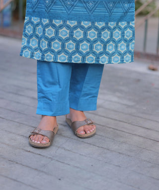 Azure Heritage Cotton 3 Piece Set with Hand Embroidery