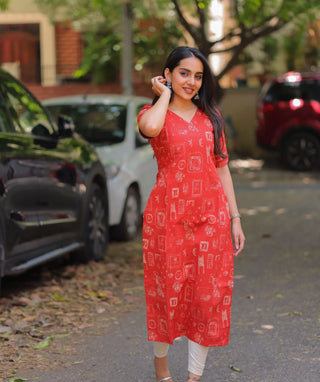 Vermilion Muse Cotton Kurti with Elbow Sleeves – Daily Chic