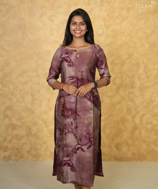 Vintage Mulberry Foil Print Rayon Kurti for Casual Wear