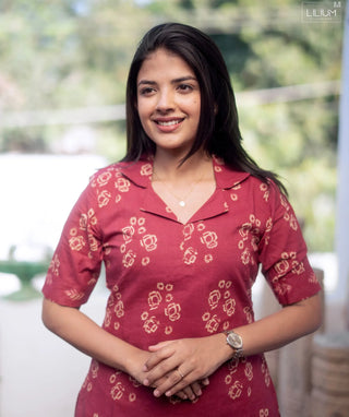 Royal Garnet Bloom Cotton Co-ord Set with Pockets