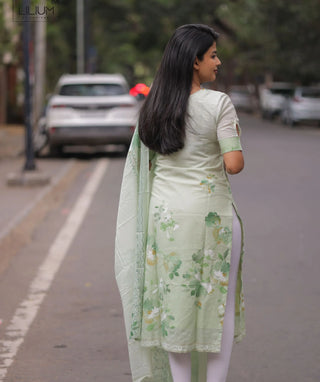 Mint Blossom Whisper Soft Cotton Kurti with Shawl