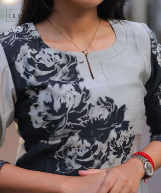 Moonlit Noir Modal Chanderi Kurti – Elegant 3/4 Sleeves