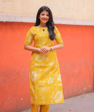 Honey Mustard Bloom Rayon Co-ord Set with Pockets Trend
