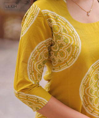 Mustard Gold Cotton Kurti – 3/4 Sleeve Casual Wear
