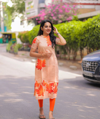 Peach-Orange Tussar Kurti with Lining