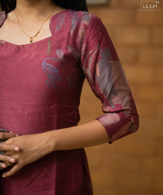 Mulberry Wine Muslin Silk Festive 3 Piece Set