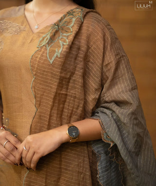 Desert Honey Muslin Silk Festive 3-Piece Set with 3/4 Sleeves