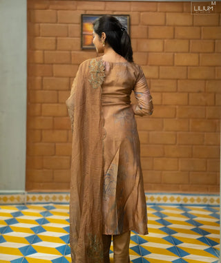 Desert Honey Muslin Silk Festive 3-Piece Set with 3/4 Sleeves