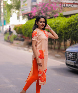 Peach-Orange Tussar Kurti with Lining