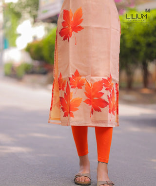 Peach-Orange Tussar Kurti with Lining