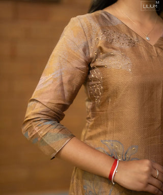 Desert Honey Muslin Silk Festive 3-Piece Set with 3/4 Sleeves