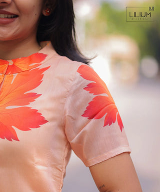 Peach-Orange Tussar Kurti with Lining
