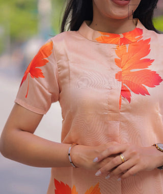 Peach-Orange Tussar Kurti with Lining