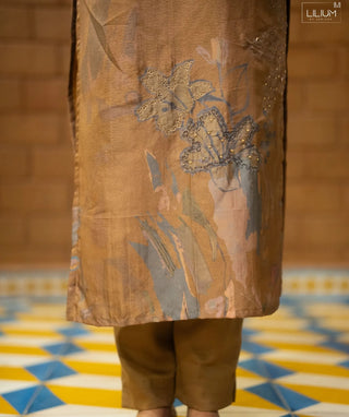 Desert Honey Muslin Silk Festive 3-Piece Set with 3/4 Sleeves