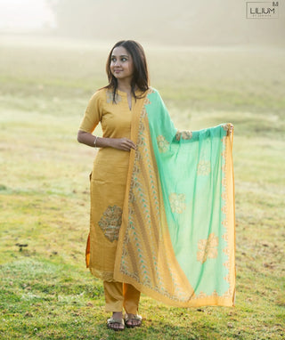 Marigold Sunshine Hand Embroidered Muslin 3 Piece Set