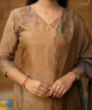 Desert Honey Muslin Silk Festive 3-Piece Set with 3/4 Sleeves