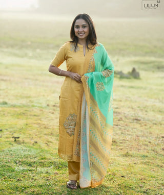 Marigold Sunshine Hand Embroidered Muslin 3 Piece Set