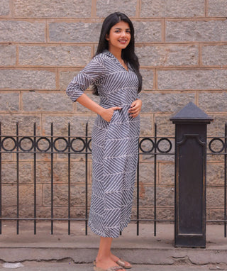 Moonstone Ash Cotton A-Line Kurti with Pockets – 3/4 Sleeve