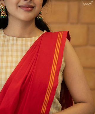 Royal Ecru Checks Cotton Handloom Crop Top Skirt Set