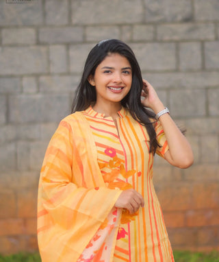 Golden Apricot Bloom Cotton 3 Piece Set for Women