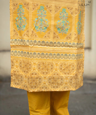 Golden Saffron Cotton 3 Piece Set with Pockets for Women