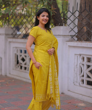 Marigold Glow Handloom Cotton 3 Piece Co-ord Set