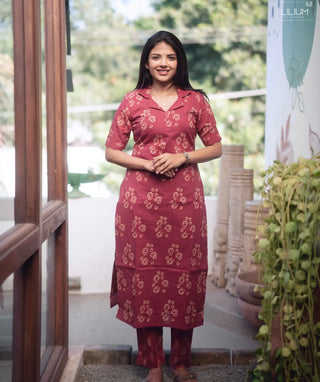 Royal Garnet Bloom Cotton Co-ord Set with Pockets