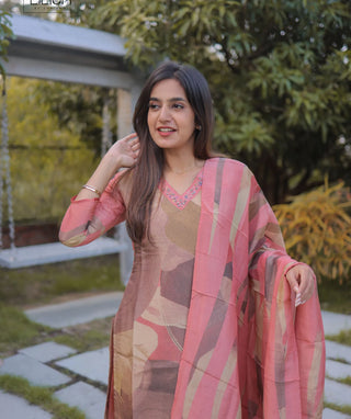 Peach Tissue Silk 3-Piece Festive Wear with Embroidery