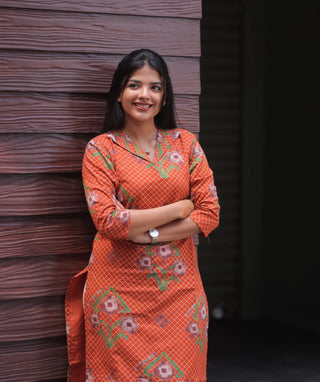 Terracotta Bloom Cotton Kurti for Women | Everyday Ethnic Wear