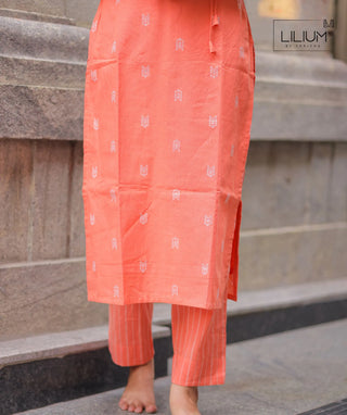 Peach Handloom Cotton Co-ord Dress – Casual Wear