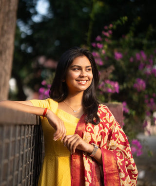 Golden Marigold Handloom Silk 3-Piece Festive Set